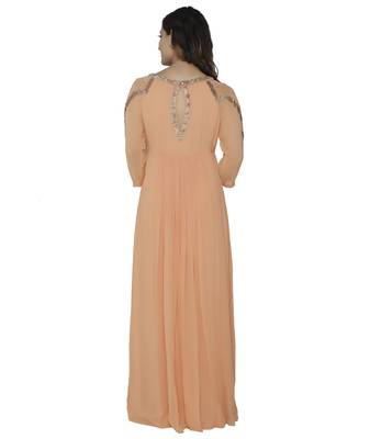 peach embroidred georgette stitched party wear gown 2