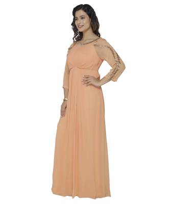 peach embroidred georgette stitched party wear gown 3