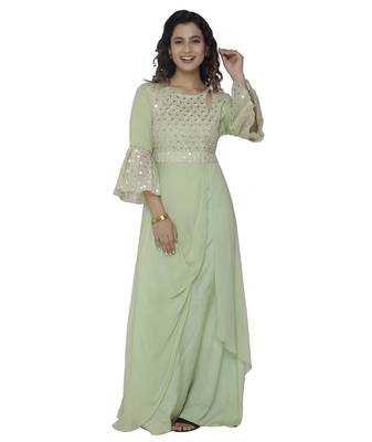 green embroidred georgette stitched party wear gown 1