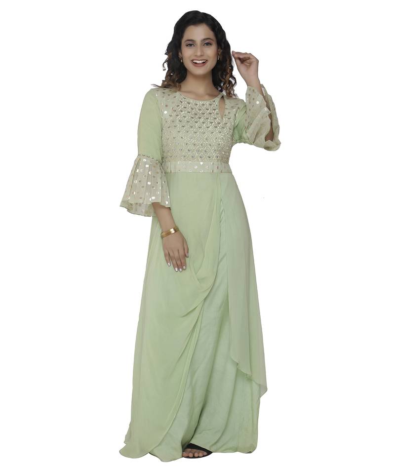 green embroidred georgette stitched party wear gown