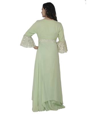 green embroidred georgette stitched party wear gown 2