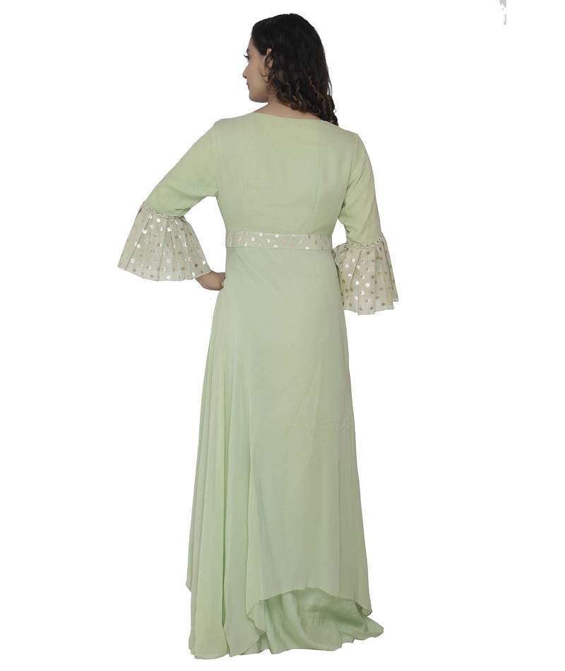 green embroidred georgette stitched party wear gown