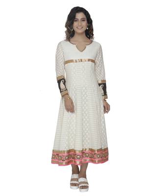 white embroidred cotton stitched party wear anarkali 1
