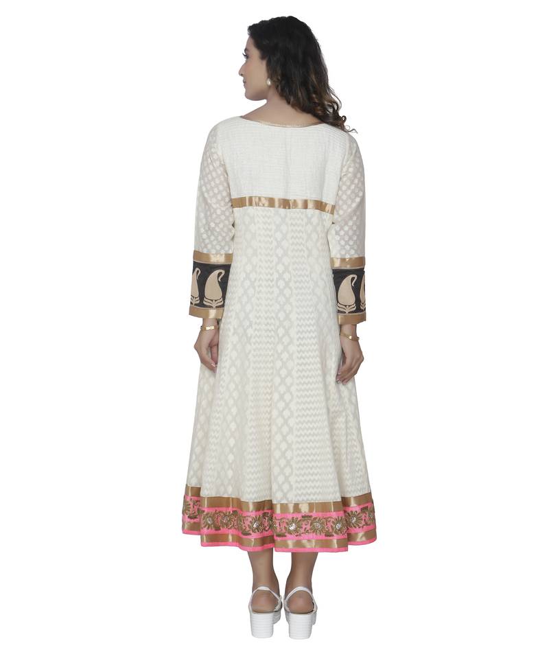 white embroidred cotton stitched party wear anarkali