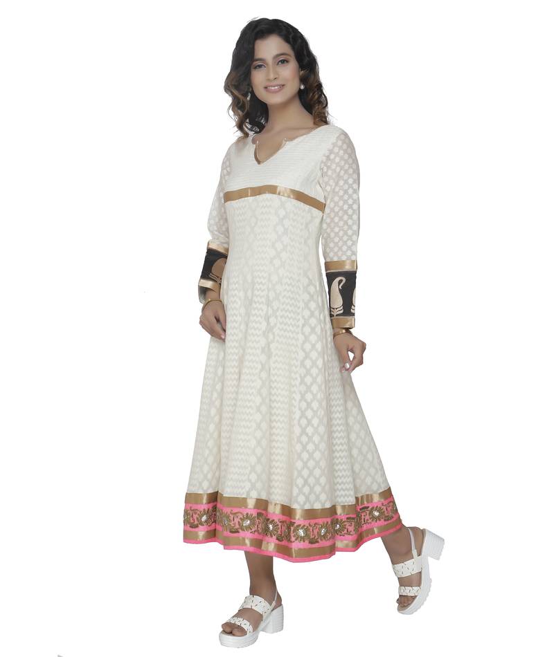 white embroidred cotton stitched party wear anarkali