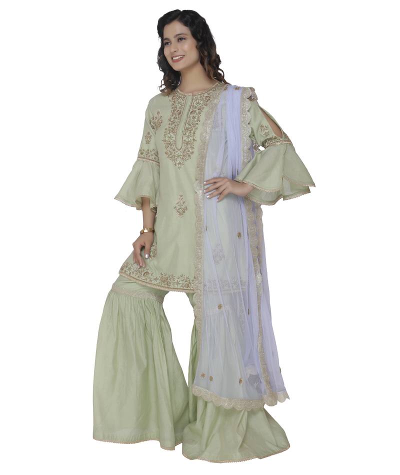 pista embroidered chanderi stitched sharara