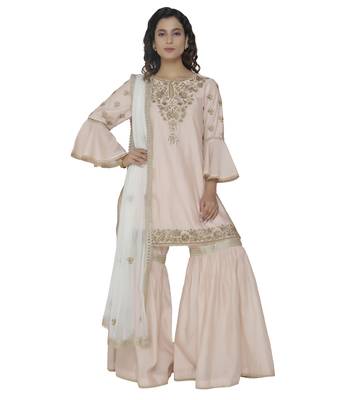 cream embroidered chanderi stitched sharara 1
