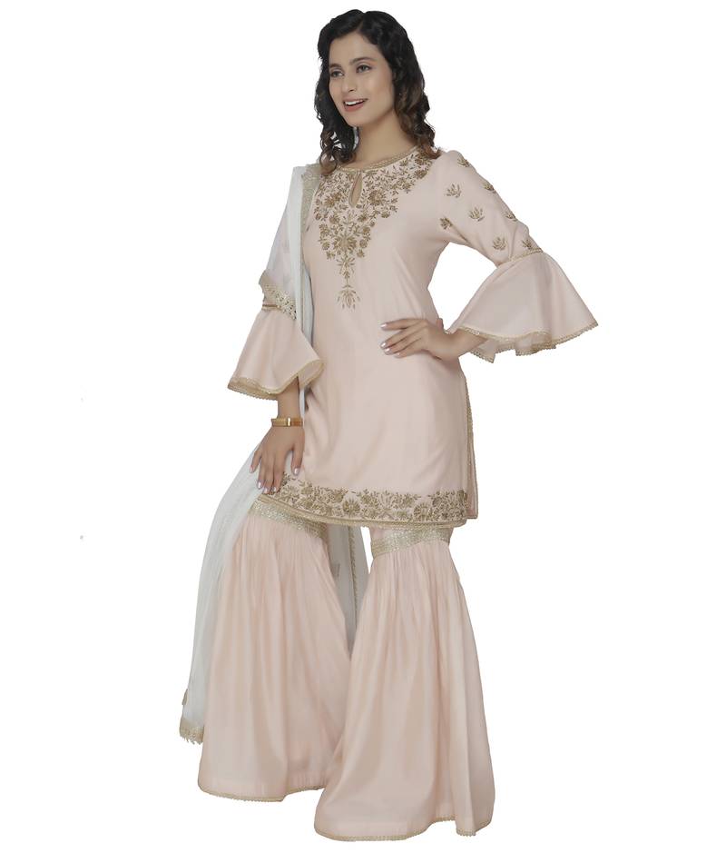 cream embroidered chanderi stitched sharara