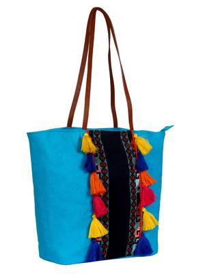 Anekaant Hoist Blue canvas and Jacquard tote bag 1