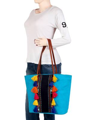 Anekaant Hoist Blue canvas and Jacquard tote bag 4