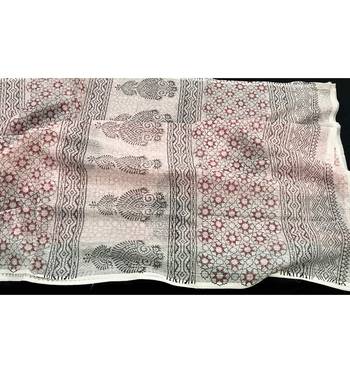 White Block Printed Cotton Kotadoria Saree Without Blouse Piece 2