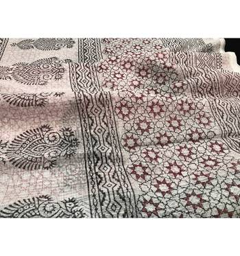 White Block Printed Cotton Kotadoria Saree Without Blouse Piece 4