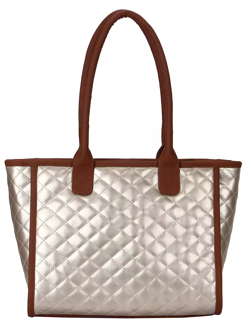 Anekaant Glaze Metallic Gold and Brown Quilted Leatherette Handbag