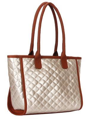 Anekaant Glaze Metallic Gold and Brown Quilted Leatherette Handbag 2