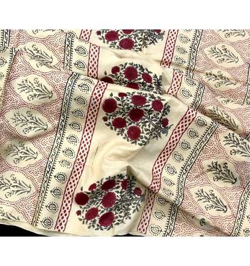 Cream Block Printed Tussar Silk Saree Without Blouse 4