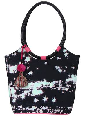 Anekaant Tabernacle Black and Multicoloured Printed Canvas Handbag 1