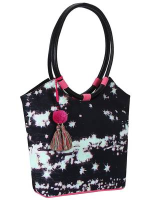 Anekaant Tabernacle Black and Multicoloured Printed Canvas Handbag 2