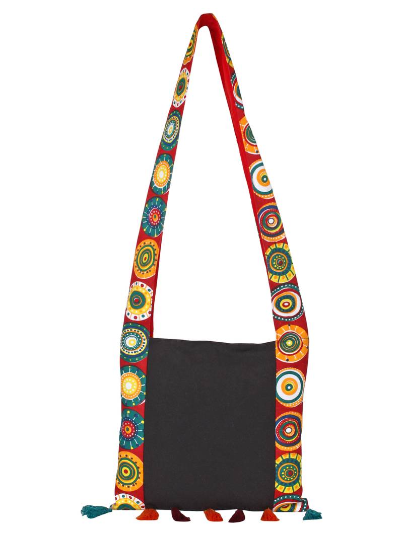 Anekaant Motley Black and Multicoloured Canvas Sling Bag