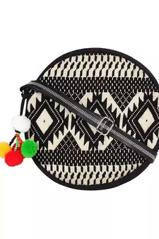Anekaant Discoid Black and Off White Cotton Jacquard Sling Bag