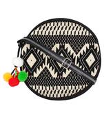 Anekaant Discoid Black and Off White Cotton Jacquard Sling Bag