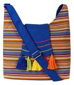 Anekaant Fringed Blue and Multicoloured Striped Cotton Sling Bag