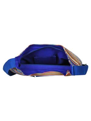 Anekaant Fringed Blue and Multicoloured Striped Cotton Sling Bag 5