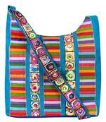 Anekaant Motley Blue Multicoloured Striped Cotton Sling Bag
