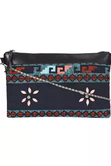 Anekaant Ethnic Black & Multicoloured Cotton Jacquard Sling Bag