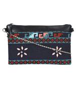 Anekaant Ethnic Black & Multicoloured Cotton Jacquard Sling Bag