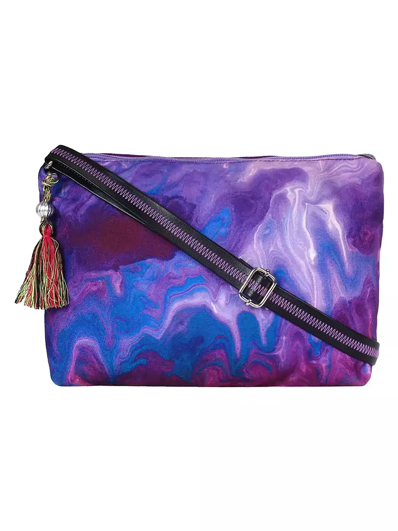 Anekaant Tabernacle Purple Printed Canvas Sling Bag