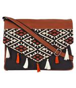 Anekaant Envelope Black and brown Cotton jacquard and leatherette Sling Bag