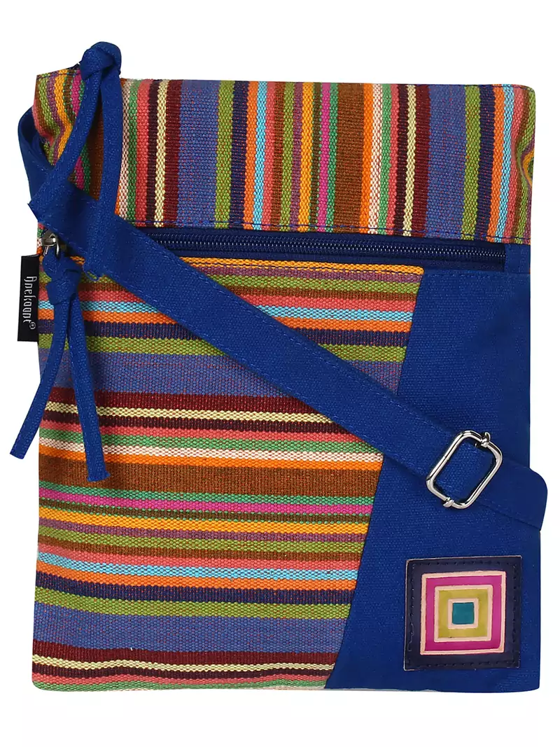 Anekaant Mini Blue and multicoloured Cotton Sling Bag