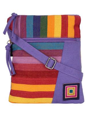 Anekaant Mini Purple and multicoloured Cotton Sling Bag 1