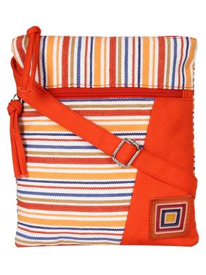 Anekaant Mini Orange and multicoloured Cotton Sling Bag 1