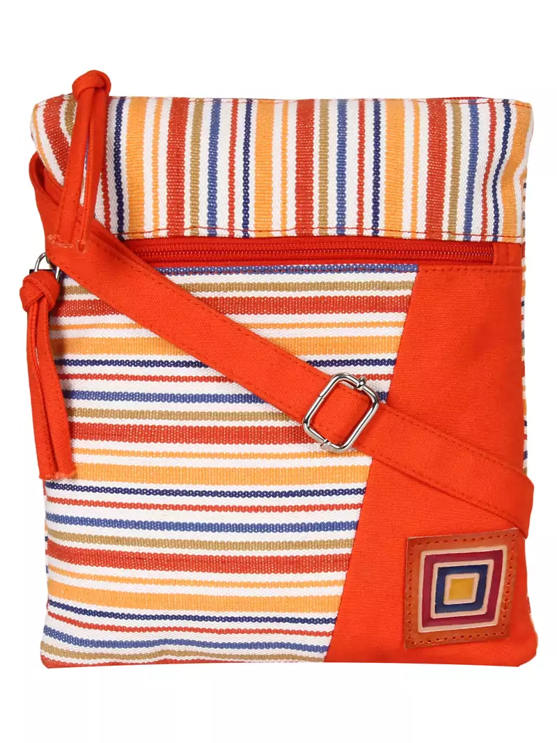 Anekaant Mini Orange and multicoloured Cotton Sling Bag