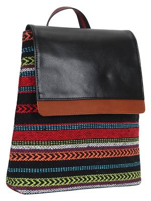 Anekaant Striped Multicoloured cotton jacquard backpack 2