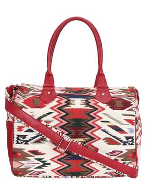Anekaant Ikkat Maroon and Multicoloured Jacquard and Cotton Handbag 1