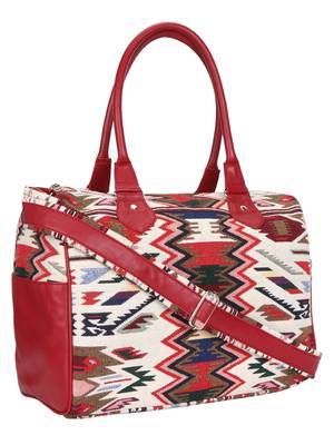 Anekaant Ikkat Maroon and Multicoloured Jacquard and Cotton Handbag 2