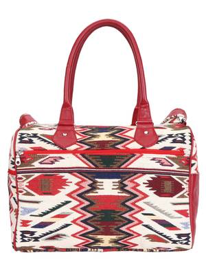 Anekaant Ikkat Maroon and Multicoloured Jacquard and Cotton Handbag 3