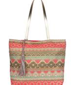 Totemic Peach and Multicoloured Jacquard and Cotton Shoulder Bag