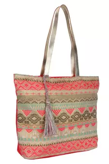 Totemic Peach and Multicoloured Jacquard and Cotton Shoulder Bag