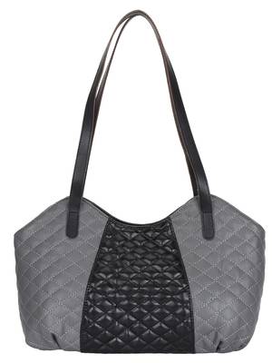 Anekaant Glaze Grey and Black Quilted Leatherette Handbag 1