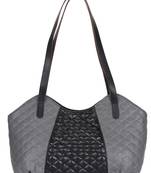 Anekaant Glaze Grey and Black Quilted Leatherette Handbag