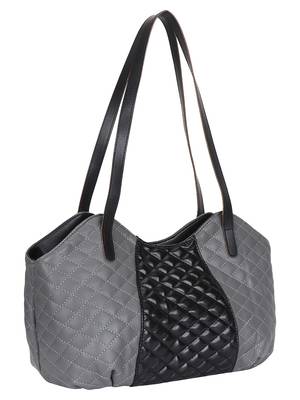 Anekaant Glaze Grey and Black Quilted Leatherette Handbag 2