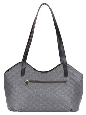 Anekaant Glaze Grey and Black Quilted Leatherette Handbag 3