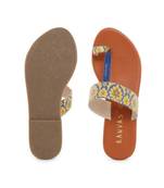 Yellow printed synthetic kolhapuris womens footwear