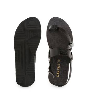 Black printed synthetic sandals womens footwear 1