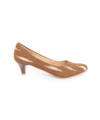 Brown solid textile heeled womens footwear 3