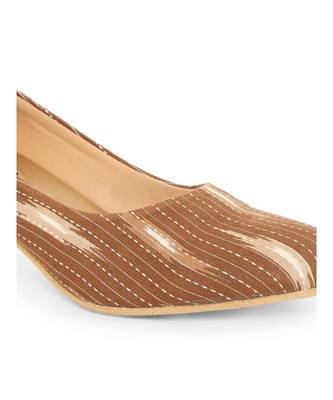 Brown solid textile heeled womens footwear 5
