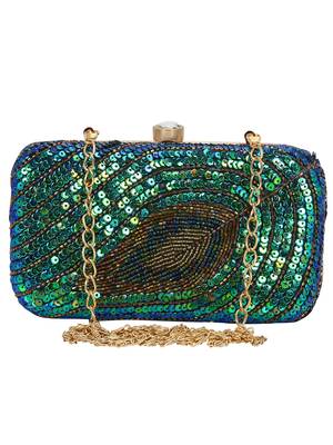 Anekaant Ethnique Blue and Green Party Clutch Bag 1